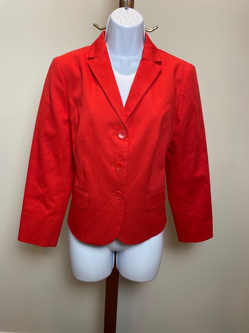 Talbots Blazer Size 6 Orange Cotton Blend Lined Single Breasted